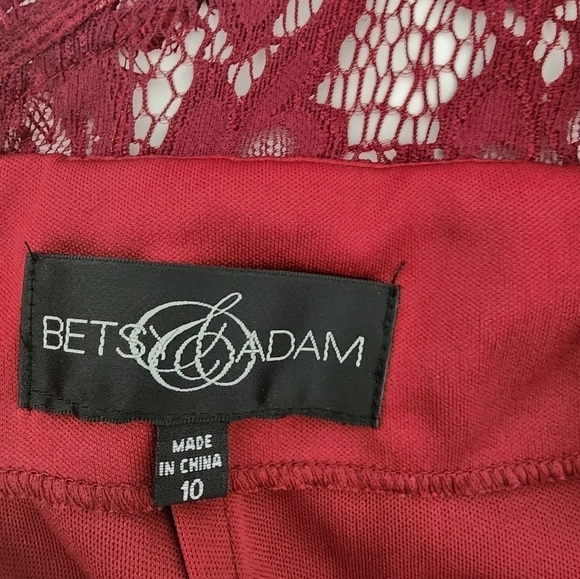 NWT Betsy & Adam Mock Open-Back Burgandy Lace Gown Size 10 - Picture 6 of 15